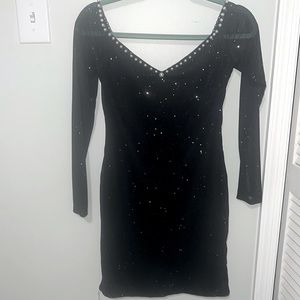Black sparkly party dress with pearls